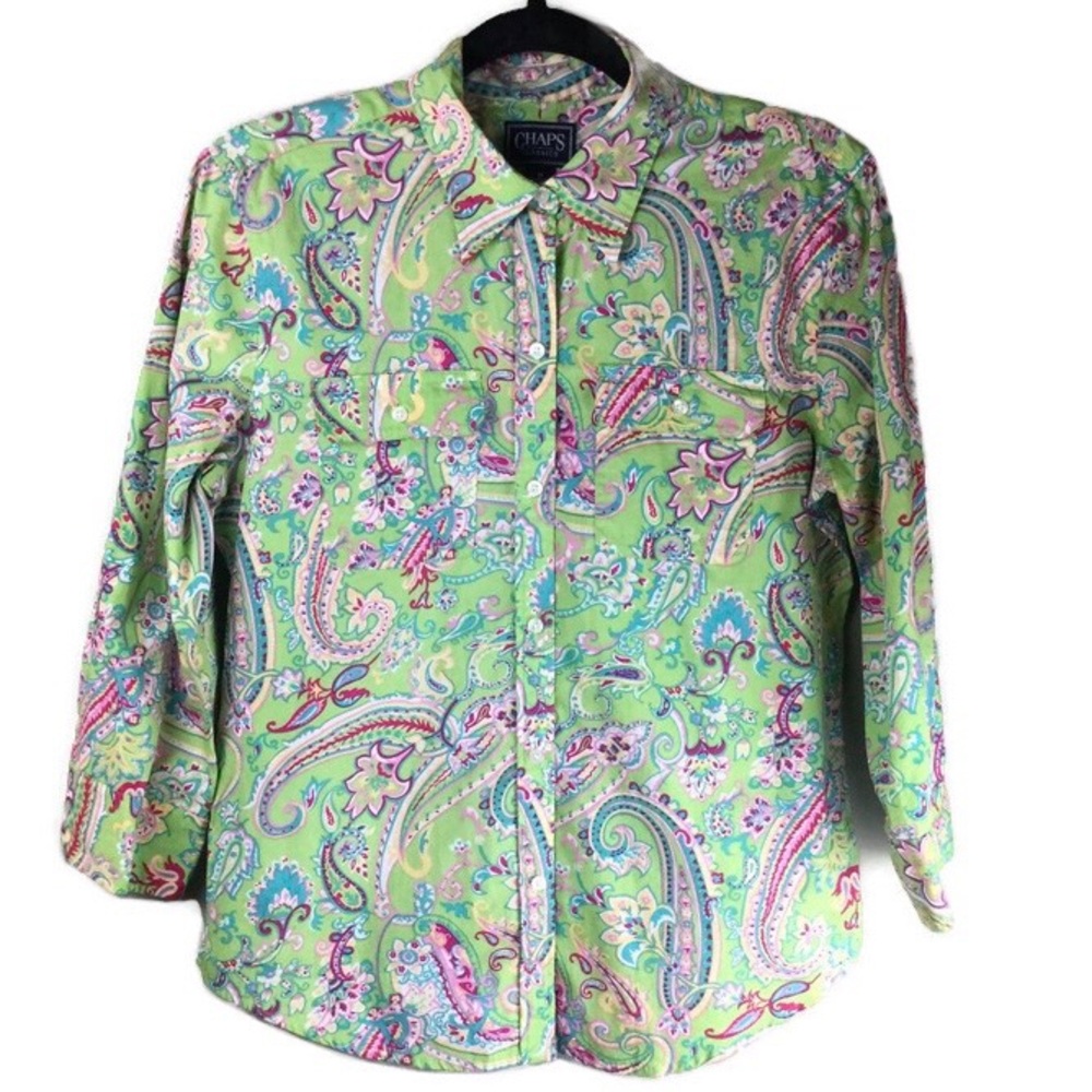 Chaps Green Paisley Button Down Shirt